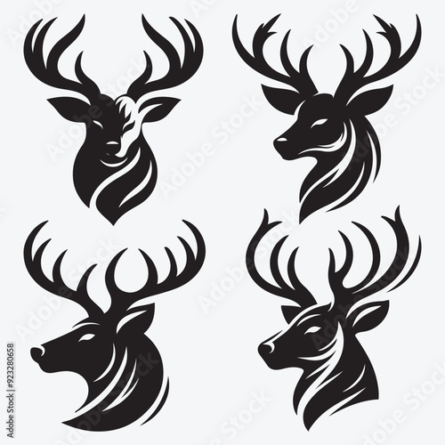 Black Deer Silhouette Bundle Logo Illustration Clipart