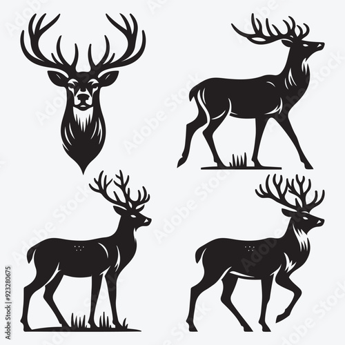 Black Deer Silhouette Bundle Logo Illustration Clipart