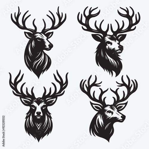 Black Deer Silhouette Bundle Logo Illustration Clipart