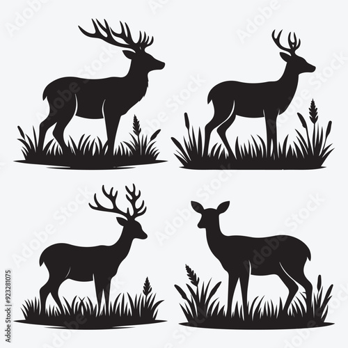 Black Deer Silhouette Bundle Logo Illustration Clipart