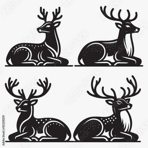 Black Deer Silhouette Bundle Logo Illustration Clipart