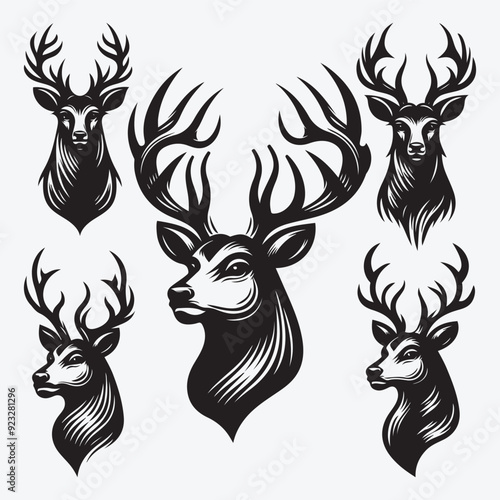 Black Deer Silhouette Bundle Logo Illustration Clipart