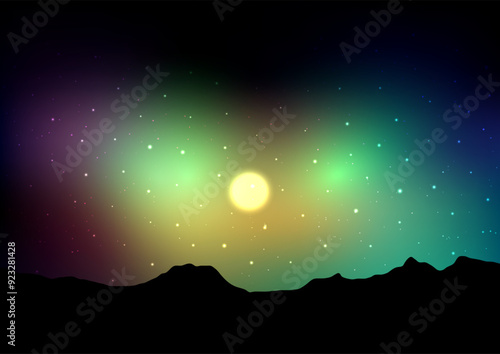 Abstract landscape background with starry night sky 