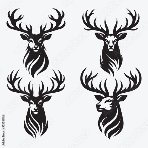 Black Deer Silhouette Bundle Logo Illustration Clipart