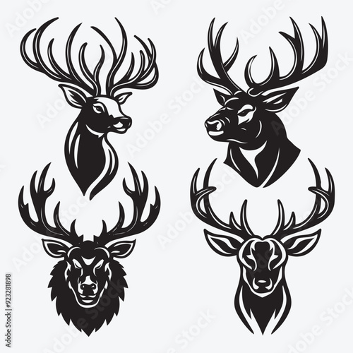 Black Deer Silhouette Bundle Logo Illustration Clipart