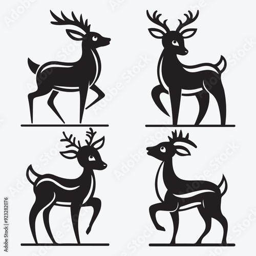 Black Deer Silhouette Bundle Logo Illustration Clipart