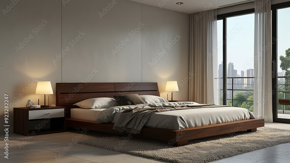 Fototapeta premium Modern Interior With Bright Wall, Living room, Bed room, kitchen, House Plants