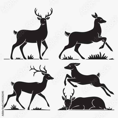 Black Deer Silhouette Bundle Logo Illustration Clipart