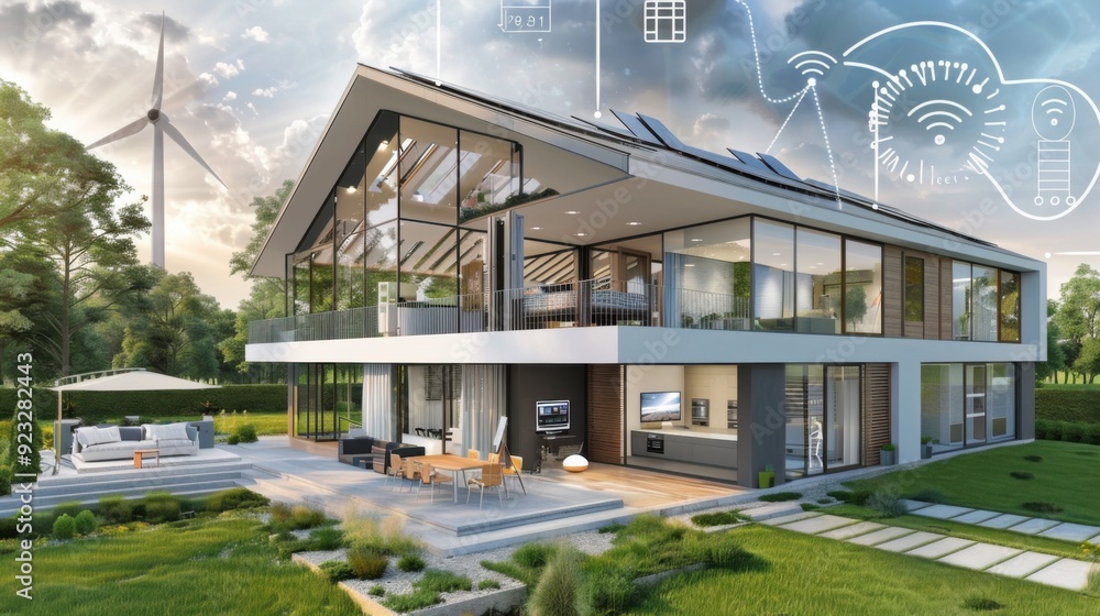 3d design of a smart eco house. 3d design of a smart eco house.