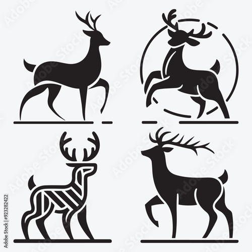 Black Deer Silhouette Bundle Logo Illustration Clipart