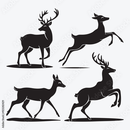 Black Deer Silhouette Bundle Logo Illustration Clipart