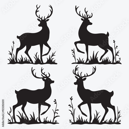 Black Deer Silhouette Bundle Logo Illustration Clipart