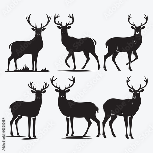 Black Deer Silhouette Bundle Logo Illustration Clipart 