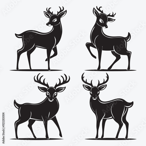 Black Deer Silhouette Bundle Logo Illustration Clipart 