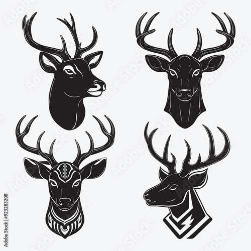 Black Deer Silhouette Bundle Logo Illustration Clipart 
