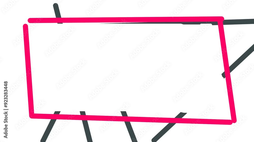 On the screen, a red frame moves or shakes, changing slightly. There are black stripes or sticks, around it. On the screen, a red frame moves or shakes, changing slightly. There are black stripes or sticks, around it.