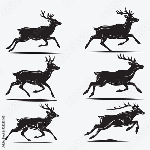 Black Deer Silhouette Bundle Logo Illustration Clipart 