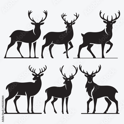 Black Deer Silhouette Bundle Logo Illustration Clipart 