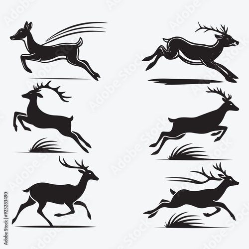 Black Deer Silhouette Bundle Logo Illustration Clipart 