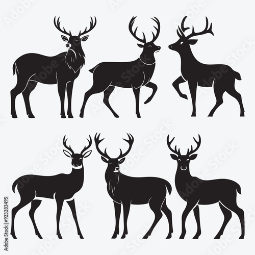 Black Deer Silhouette Bundle Logo Illustration Clipart 