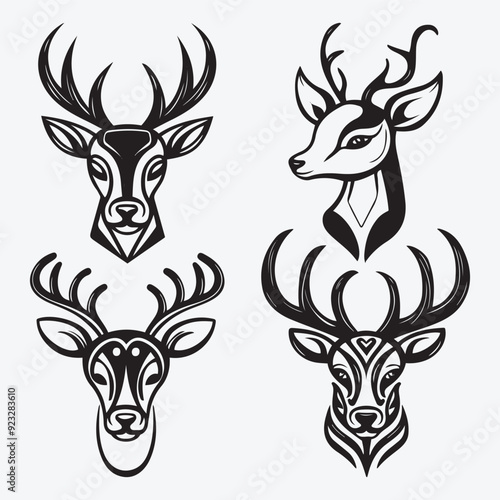 Black Deer Silhouette Bundle Logo Illustration Clipart 