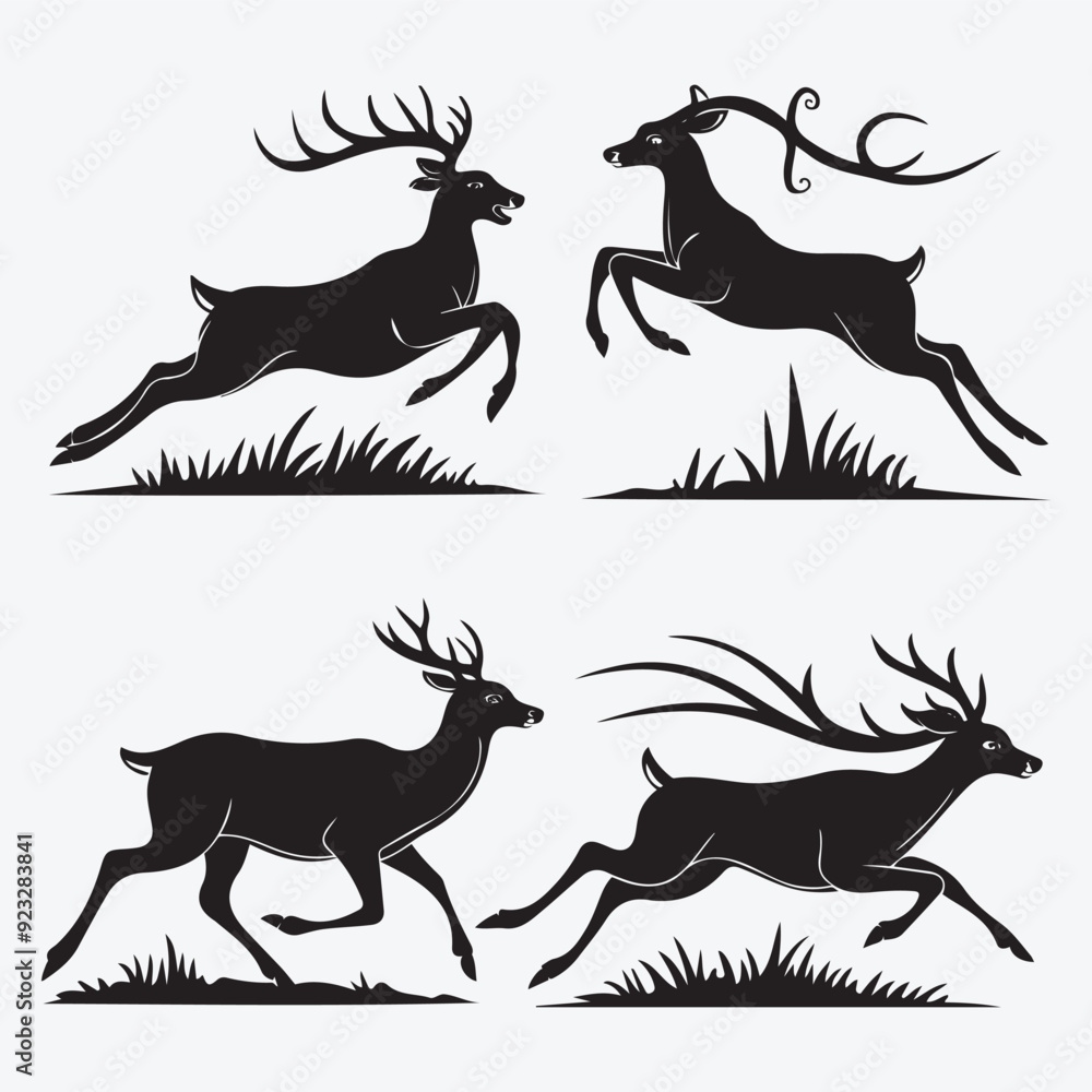 Black Deer Silhouette Bundle Logo Illustration Clipart Black Deer Silhouette Bundle Logo Illustration Clipart