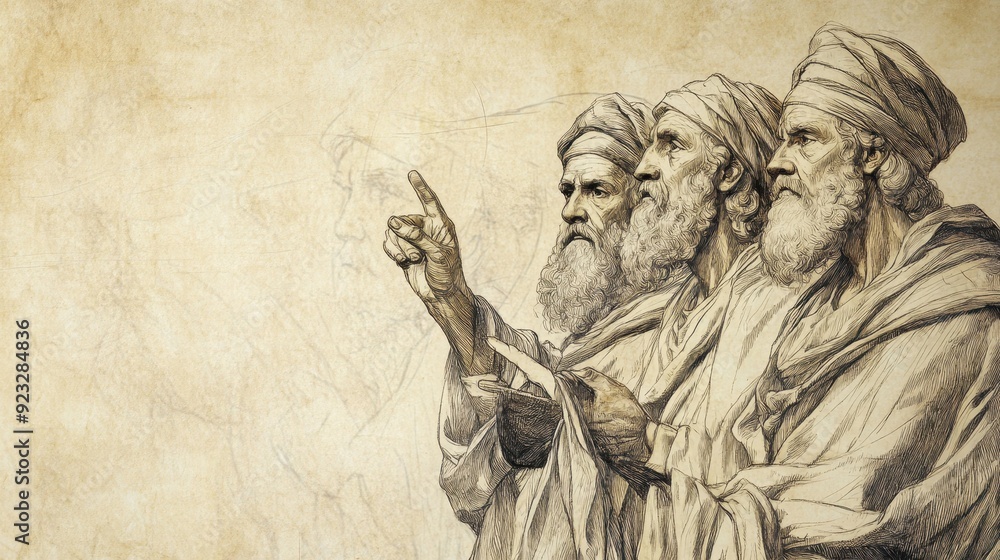 Fototapeta premium Prophets Warn of Impending Judgment Against Judah Due to Manasseh’s Sins, 2 Kings Biblical Illustration, Bible Wall Art, Beige Background