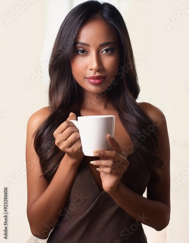 gorgeous young woman drinking coffee, AI generated