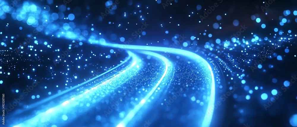 Fototapeta premium Abstract Blue Glowing Lines with Sparkles and Bokeh Background