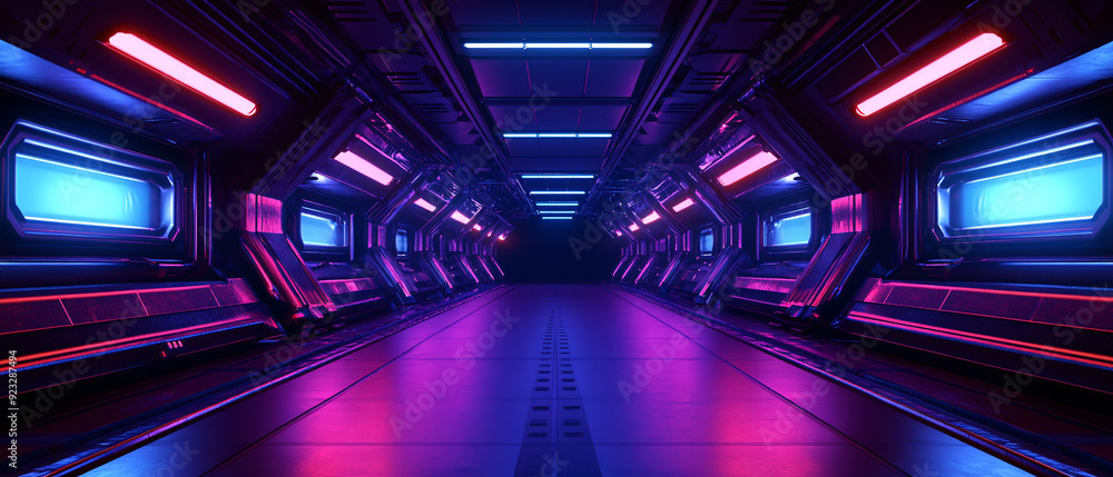 Futuristic Neon Corridor with Blue and Pink Lights Futuristic Neon Corridor with Blue and Pink Lights
