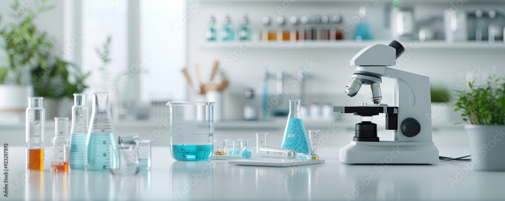 A lab with a microscope and a bunch of test tubes by AI generated image A lab with a microscope and a bunch of test tubes by AI generated image