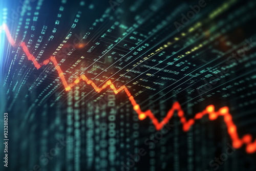 A bar graph showing a steep decline on a digital data stream bac