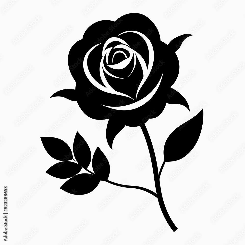 Hand drawn Rose flower black vector silhouette illustration Hand drawn Rose flower black vector silhouette illustration