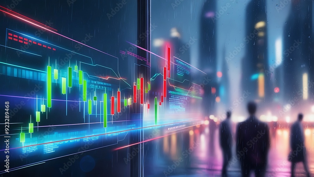 business chart on dark blue background. Stock, market and trade concept. Double exposure business chart on dark blue background. Stock, market and trade concept. Double exposure