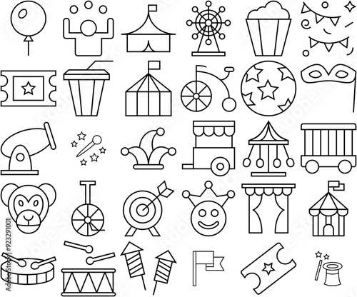 A Collection Of Circus Sharp Icons Silhouette Vector Logo Design Containing Circus,Circus-Tent,Clown,Tent,Show Vector Icons Illustration Collection