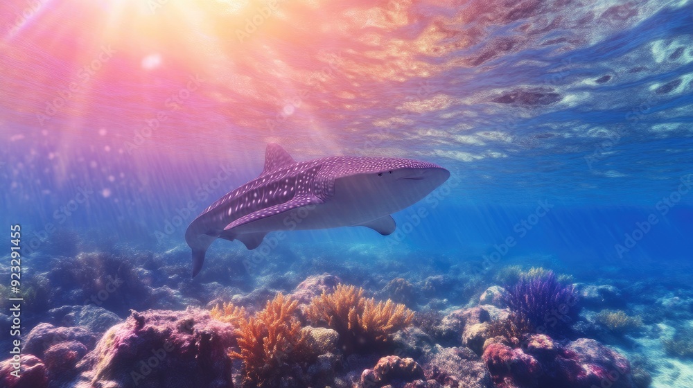 Fototapeta premium Whale Shark Exploring Tropical Coral Ecosystem