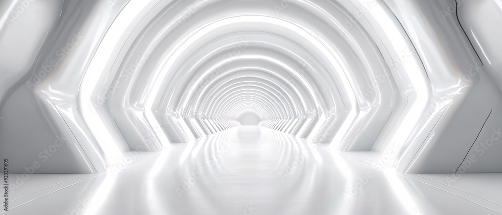 Obraz premium Futuristic White Archway Corridor with Bright Light