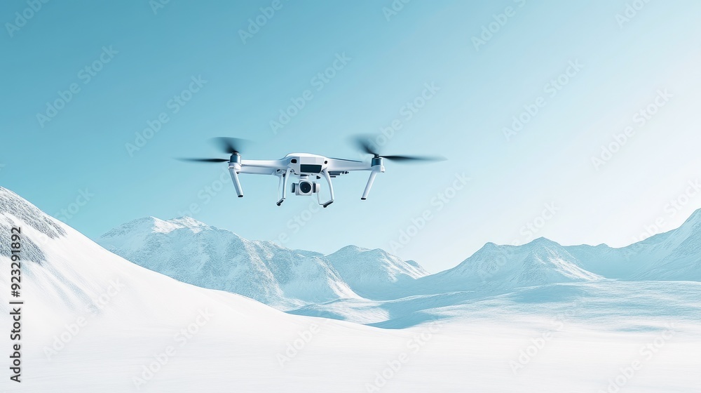 Naklejka premium Drone Soaring Over Snow-Capped Mountain Range