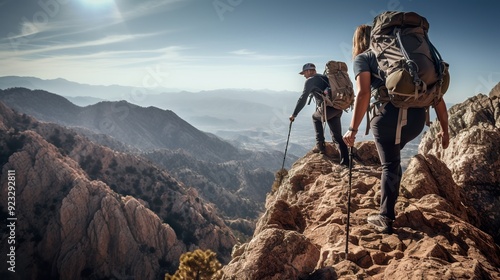 Silhouette People helping each other  hikers climbing up mountain cliff team work successfully