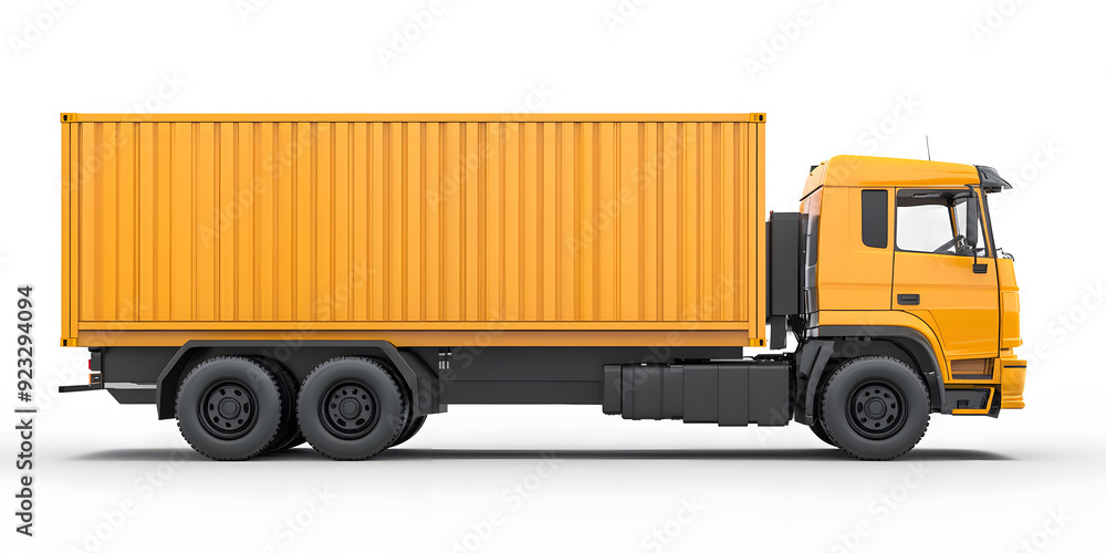 Side view yellow container truck on a white background Side view yellow container truck on a white background