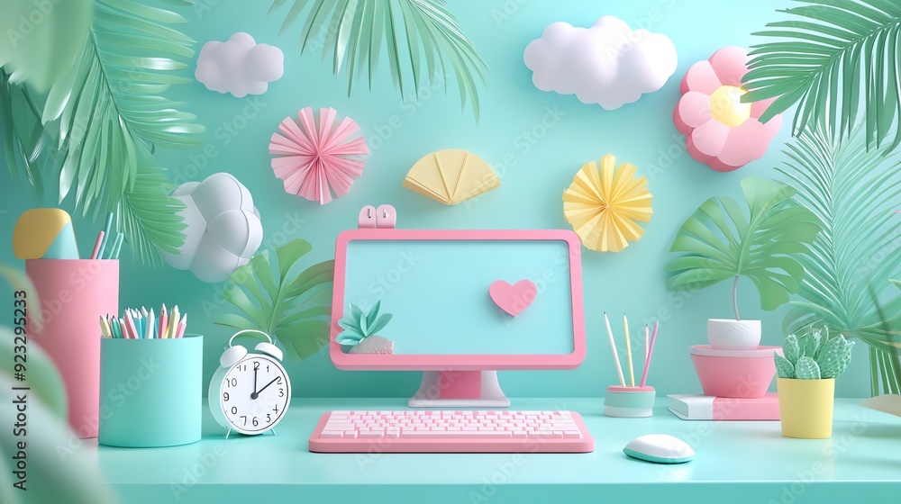 Pink and Green Minimalist Desktop with Tropical Vibes. Pink and Green Minimalist Desktop with Tropical Vibes.