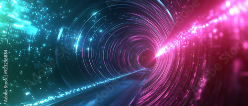 Abstract Neon Tunnel with Pink and Blue Lights