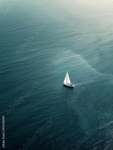 21 Solitary sailboat on vast ocean negative space bird's-eye view