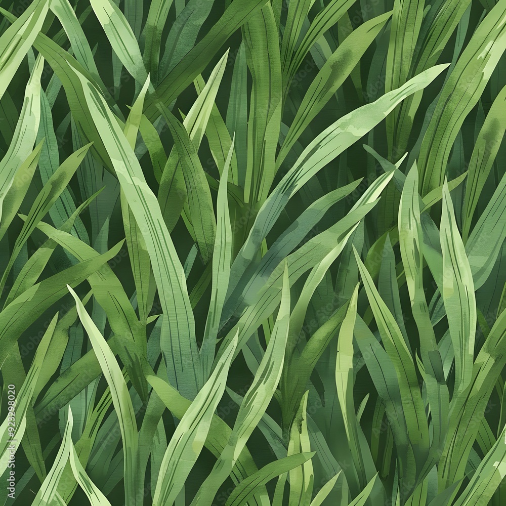 Fototapeta premium A seamless pattern inspired by a lush green grass landscape