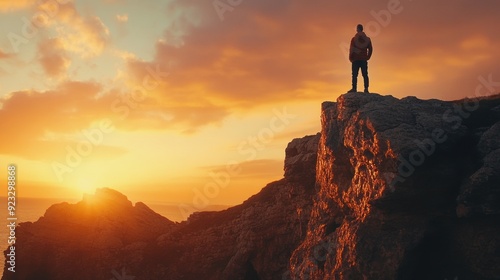 Wallpaper Mural Man Standing on a Cliff at Sunset Torontodigital.ca