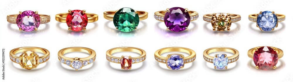 Assortment of Gold Rings with Gemstones and Diamond Accents Assortment of Gold Rings with Gemstones and Diamond Accents