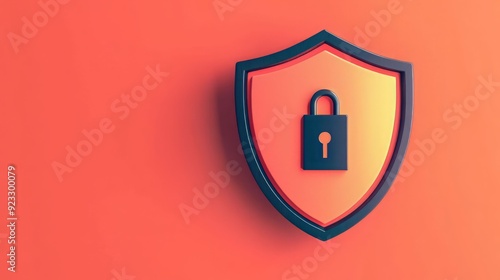 A vibrant security shield icon featuring a padlock, symbolizing protection and safety on a bright orange background.