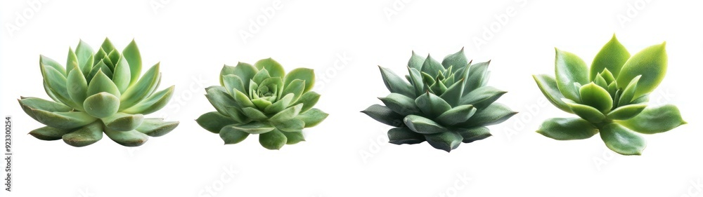 Four Succulents with Green Leaves on White Background Four Succulents with Green Leaves on White Background