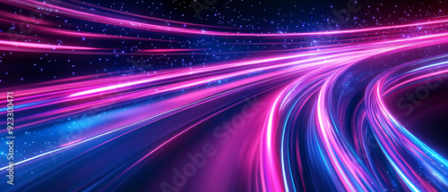 Abstract Pink and Blue Light Trails with Stars in the Background