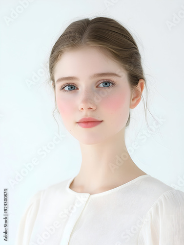 Beautiful Young Woman with Soft Makeup and Clear Complexion